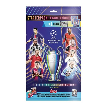 Topps Autocollants UEFA Ligue des Champions 24/25 - Pack de démarrage - Contient un album d'autocollants de 80 pages et 3 paquet