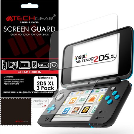 TECHGEAR [Lot de 3] protecteurs d'écran pour Nintendo 2DS XL haut et bas – Protection d'écran LCD transparente compatible avec N