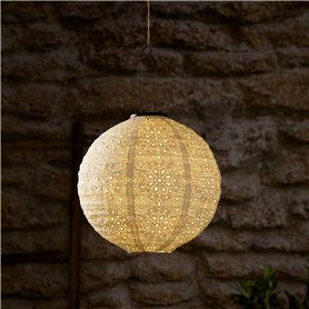 Lights4fun Lampion Solaire LED Tyvek blanc de 30 cm Style Marocain pour Jardin et Extérieur