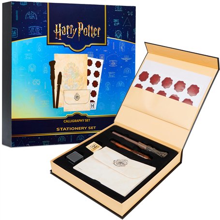Harry Potter Coffret Papier à Lettre Poudlard Stylo Baguette Magique Bloc Note Enveloppes Stickers Sceau Tampon