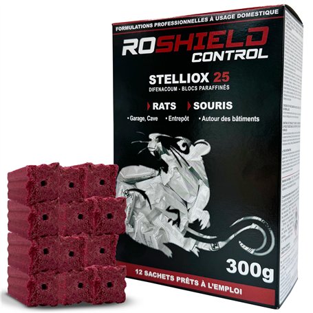 Roshield Stelliox 12 Blocs de Poison Appât Tueur de Rats et de Souris à Action Rapide - Intérieur