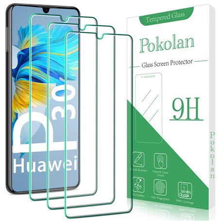 Pokolan Lot de 3 Verre Trempé pour Huawei P30 Film Protection écran