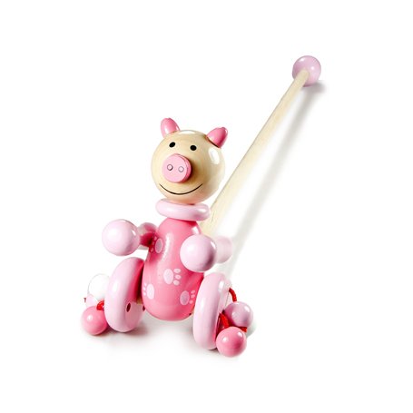 Mousehouse Gifts Jouet à Tirer à Pousser en Bois Premier Age pour bébé ou Enfants Filles Rose Cochon