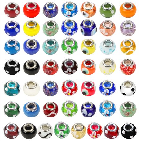 Kurtzy Lot de 50 Perles Murano en Verre - Grosse Perle de 14 mm de Diamètre - Lot de Perles pour Bijoux