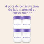 Lansinoh Biberons 4 x 160 ml - pour conserver le lait maternel en toute sécurité - Nouveau design compact pour une meilleure sta
