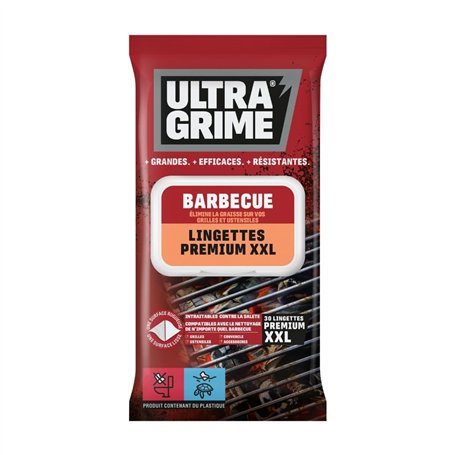 UltraGrime Barbecue Lingettes Nettoyantes XXL - 30 Grandes Lingettes Robustes Pour BBQ - Polyvalentes Pour Le Nettoyage