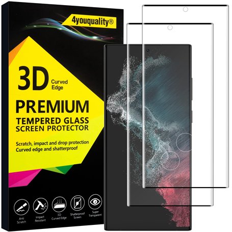 4youquality Lot de 2 protections d'écran en verre trempé pour Samsung Galaxy S22 Ultra