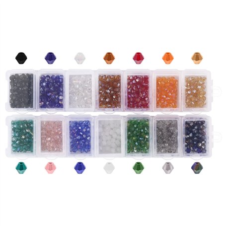 Handi Stitch Perles Verre à Facettes 4mm avec Boîte de Rangement (1400 Pièces) - 14 Couleurs - Perles pour Bijoux Adulte