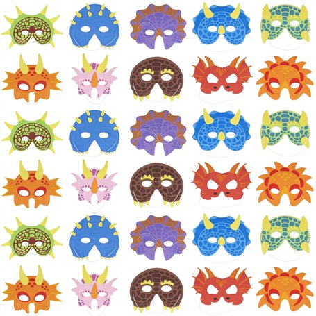 THE TWIDDLERS 30 Masques en Mousse Dinosaure pour Garçons & Filles (10 Modèles) - Anniversaires Thème Dinos