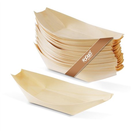FOOGO Green 50Pcs Barques en Bois Bambou Jetables