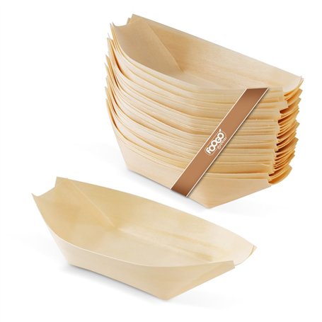 FOOGO Green 50Pcs Barques en Bois Bambou Jetables