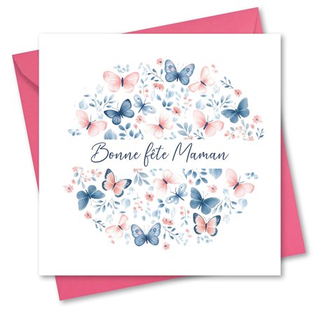 Absolutely Yours Carte de fête des Mères pour maman. Motif papillon rose et bleu. Carte avec enveloppe assortie (150 x 150 mm
