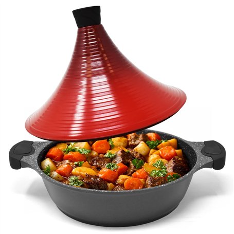 Joeji's Kitchen Grand Plat à Tajine en Aluminium - Plat à Tajine Marocain Antiadhésif de 28 cm pour une Cuisson Lente