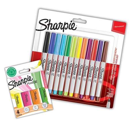 Sharpie Marqueurs permanents à pointe ultra fine pour des marques précises Couleurs assorties | Surligneurs à pointe biseautée |