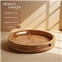 Hazelton Oaks Plateau de service rond en bois avec poignées, plateau de présentation alimentaire de taille moyenne, plateau en b
