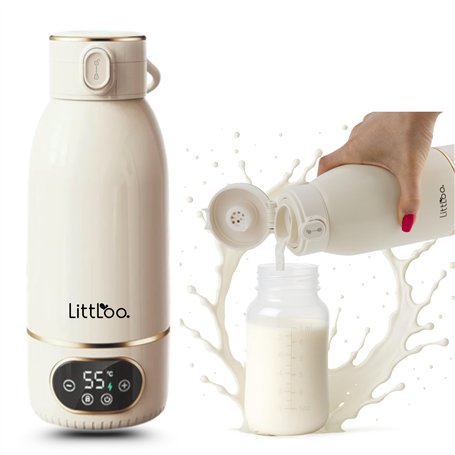 LittLoo Chauffe-Biberon Nomade Portable Sans Fil – 500 ml - USB-C & Charge Rapide DC – Température Réglable –Idéal pour Lait Mat