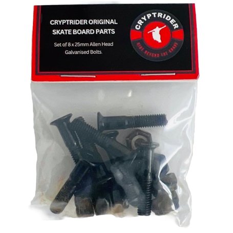 CRYPTRIDER Lot de 8 boulons galvanisés à tête hexagonale de 25 mm pour planche à skate.