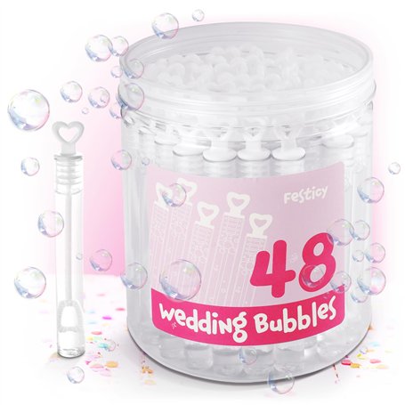 Festicy Lot Bulles de Savon Mariage I 48 pièces avec poignée de cœur de 4