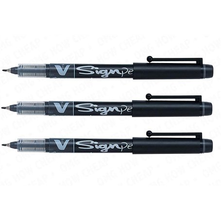Pilot V Sign Lot de 3 stylos à encre liquide Pointe de 2 mm d'épaisseur Noir