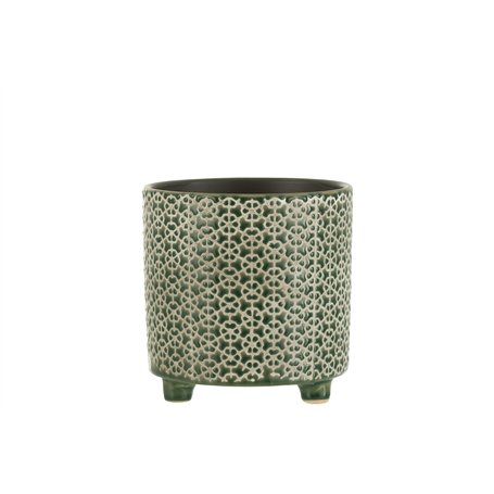 J-Line by Jolipa Cache Pot sur Pieds en céramique Verte 16x16x16 cm