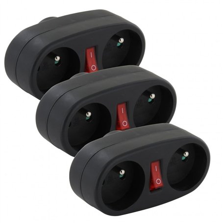 Lot de 3 Biplites Dominos 2x16A avec interrupteur - Anthracite