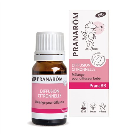 PRANARÔM - PranaBB - Diffusion Citronnelle - Mélange Aux Huiles Essentielles 100% Bio Pour Diffuseur Bébé - Parfum Traditionnell