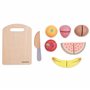 Mamabrum Fruits en Bois à Découper - Planche et Couteau en Bois, 6 Fruits avec Velcro, Trancher, Passe-Temps Culinaire pour Enfa
