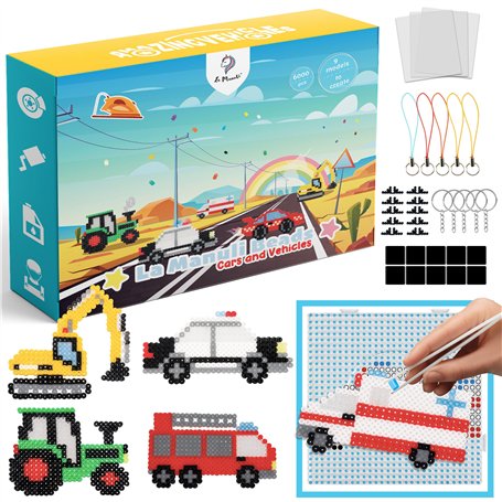 La Manuli 6000 Perles à Repasser Lot de "Amazing Vehicles" 5 mm 10 couleurs avec Plaques Plaquées