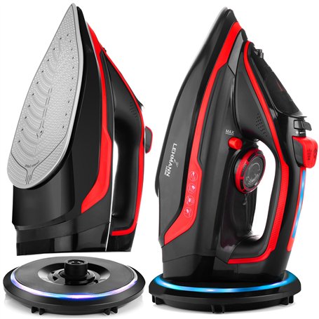 Lehmann LGOIR-2632 Fer à repasser à vapeur sans fil avec base | Température et débit de vapeur réglables | Repassage vertical