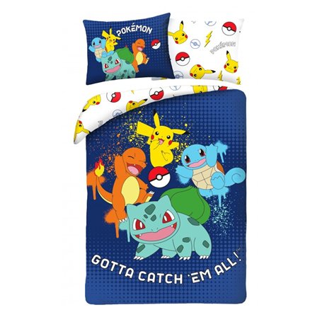 Parure de lit réversible pour enfant - Housse de couette 140 x 200 cm et taie d'oreiller 70 x 90 cm - Pokémon avec Pikachu