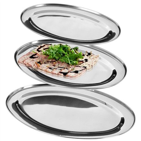 Lot de 3 plateaux de service ovales en acier inoxydable argenté