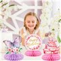 BETESSIN Lot de 8 Décoration Table Anniversaire Motif Papillons Fleurs Gâteau d'Anniversaire Centres de Table en Nid d'Abeille p