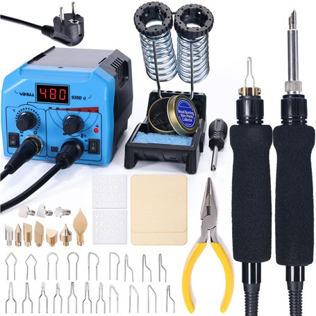 YIHUA 939D-II Station de kit de pyrogravure sur bois Station d'outils de pyrogravure bois avec 2 stylos de pyrogravure (pointe s