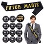 Décoration EVG 1Pc Écharpe 12Pcs Badges Futur Marié Équipe du Marié Accessoire Déguisement Cadeau pour Enterrement de Vie de Gar