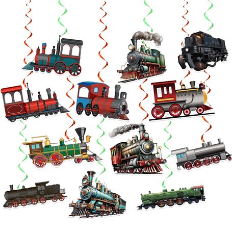 POMNUG 24 Pcs Train Pendentif Swirls Train Spirales Plafond Swirls Décorations Rétro Train Pendentif Décorations pour Train Anni