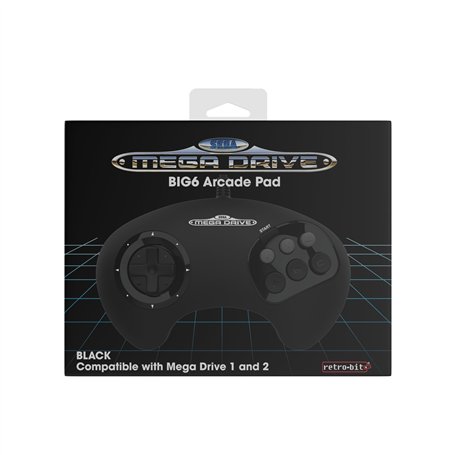 Retro-Bit BIG6 Controller Pad for SEGA Mega Drive & Genesis Consoles - Original Port - Black