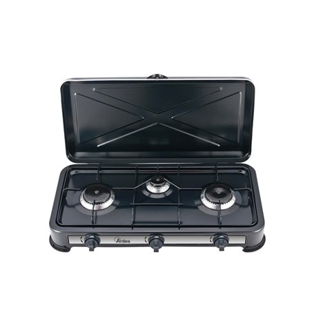 ARDES - AR1FG03 Cuisinière à gaz d'extérieur GPL Portable pour le camping 3 brûleurs avec couvercle en acier peint en noir - Cla
