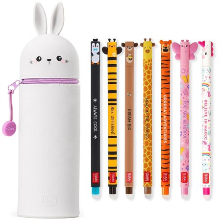 LEGAMI - Lot de 7 stylos gel effaçables + trousse 2 en 1 – avec encre effaçable thermosensible