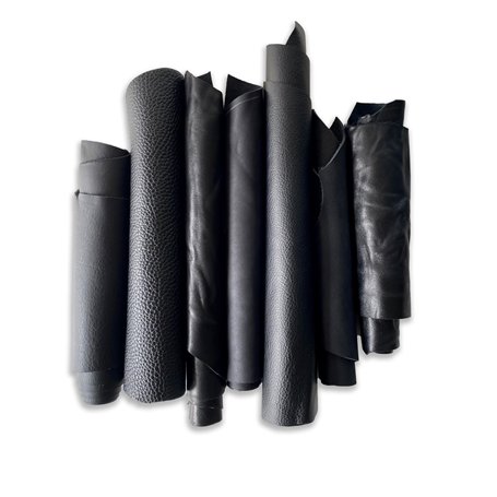 IPEA 1 kg Chutes de Cuir - Découpes de Vraie Peau Noire en Tailles Aléatoires - Pièces de Formes Variées - Restes de Production