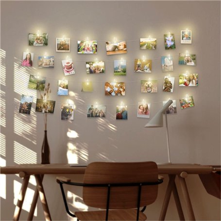 LAC Guirlande Lumineuse Photo 5m 50 Led Avec 30 Clips - Guirlande Led a Pile Decoration Chambre Fille pour Accroche Photo Mural