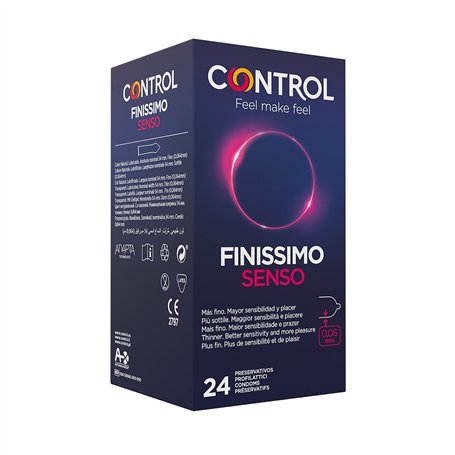 Control Finissimo Senso Lot de 24 préservatifs lubrifiés plus fins avec ajustement parfait pour une plus grande sensibilité et u