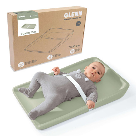 Matelas a langer bebe - matelas en silicone pour table a langer bebe - 50x70 - tapis a langer en couleur vert avec harnais de sé
