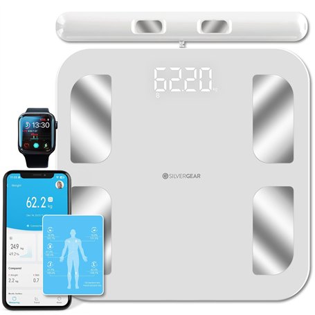 Silvergear® Pese Personne avec Poignée | Balance Pese Personnes | Analyse de Graisse Corporelle
