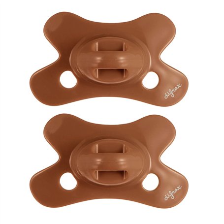 Difrax Tetine Bébé - 0-6 Mois Natural - 2 Unité - Sucettes avec Tétine Silicone - PURE DUO - Marron/Cannelle