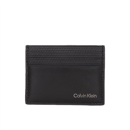 Calvin Klein Porte-cartes en cuir uni pour homme Noir