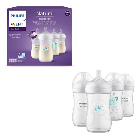 Philips Avent Natural Response - coffret cadeau : 4 biberons Natural Response 260 ml avec tétines T3 (1 mois et plus) (modèle SC