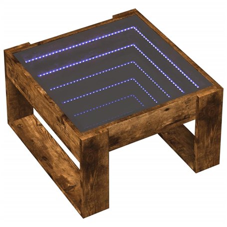 vidaXL Table basse avec miroir LED Infinity - Chêne fumé - Bois d'ingénierie - 50 x 53 x 30 cm - Pour chambre/salon - Lumières R