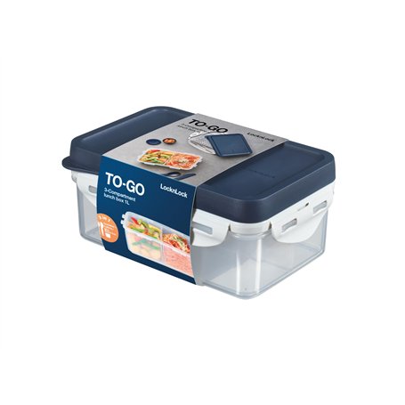 LocknLock TO GO - Boîte à déjeuner avec compartiments et couverts - 1 l - 207 x 137 x 88 mm - 3 compartiments et gobelets à sauc