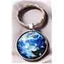 Promotech Porte-clés Terre - Sphère de terre plat en résine époxy et métal - Pendentif globe terrestre décoratif pour enfants et