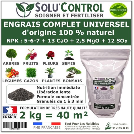 2 kg d'ENGRAIS COMPLET universel et équilibré - SoluControl - UAB - Utilisable en Agriculture BIOLOGIQUE